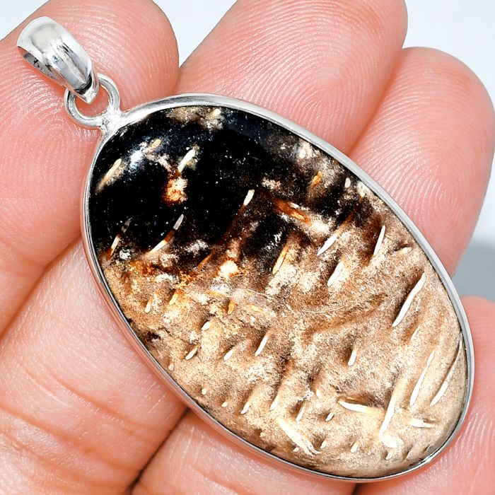 Black Root Plume Agate Pendant SDP153401 P-1001, 24x40 mm