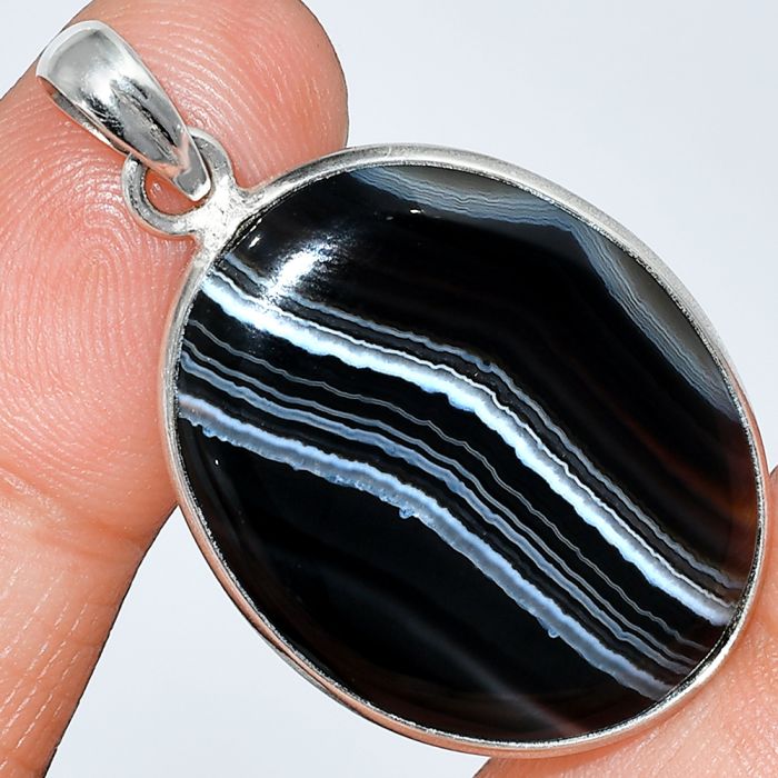 Black Botswana Agate Pendant SDP153415 P-1001, 22x28 mm