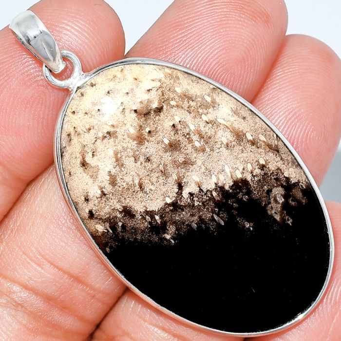 Black Root Plume Agate Pendant SDP153447 P-1001, 27x41 mm