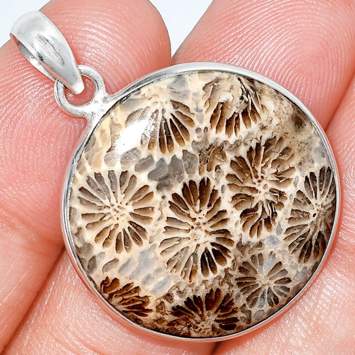 Flower Fossil Coral Pendant SDP153455 P-1001, 26x26 mm