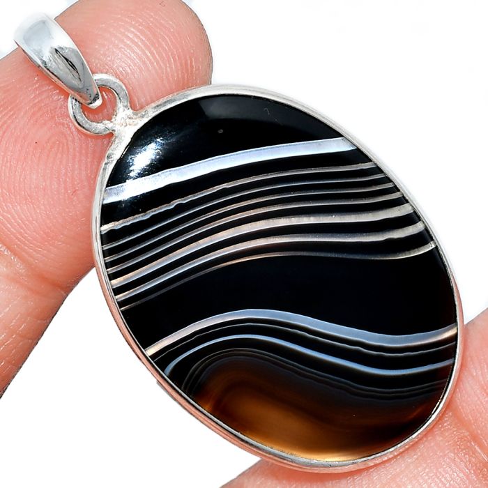 Black Botswana Agate Pendant SDP153487 P-1001, 24x34 mm