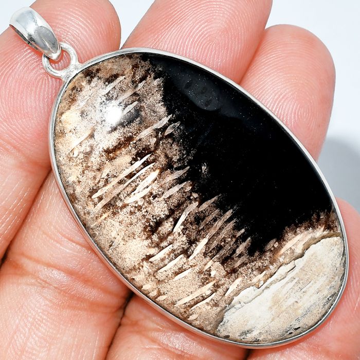 Root Plume Agate Pendant SDP153497 P-1001, 30x47 mm