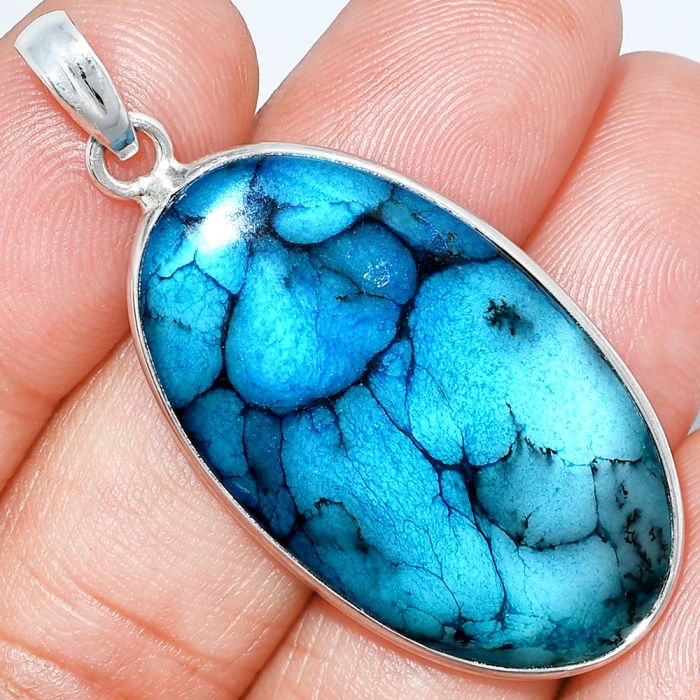 Marine Blue Dendritic Opal Pendant SDP153505 P-1001, 20x36 mm