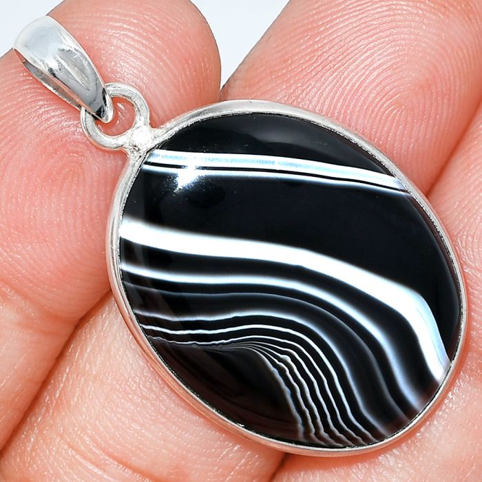 Black Botswana Agate Pendant SDP153513 P-1001, 21x28 mm