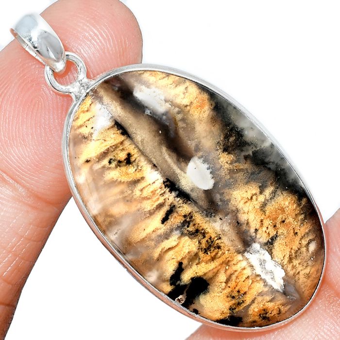 Rose Plume Agate Pendant SDP153528 P-1001, 22x36 mm