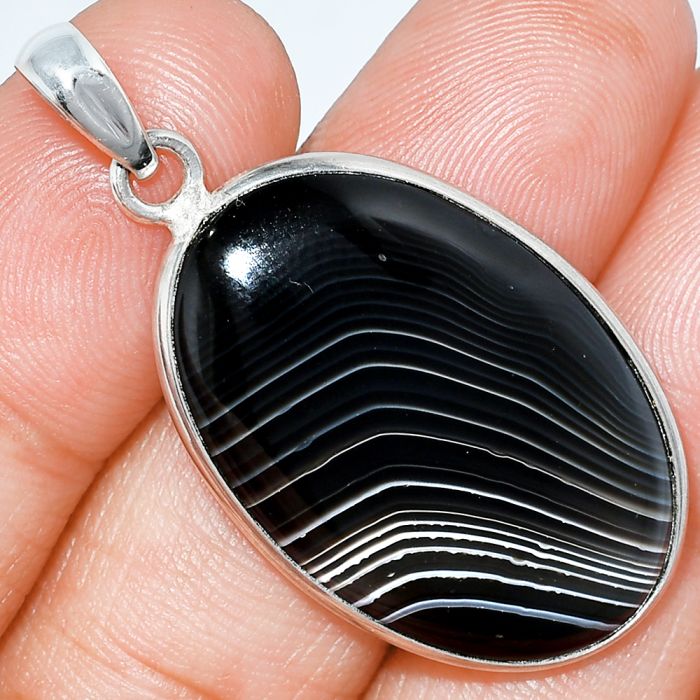 Black Botswana Agate Pendant SDP153540 P-1001, 19x31 mm