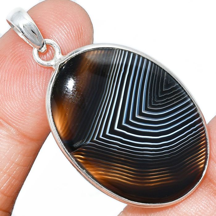 Black Botswana Agate Pendant SDP153549 P-1001, 22x32 mm