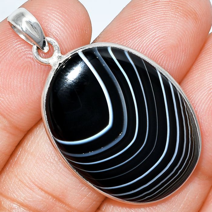 Black Botswana Agate Pendant SDP153551 P-1001, 22x31 mm