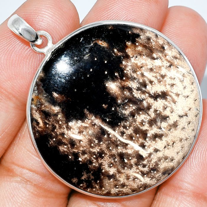 Black Root Plume Agate Pendant SDP153563 P-1001, 38x38 mm