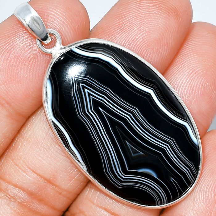 Black Botswana Agate Pendant SDP153598 P-1001, 22x36 mm