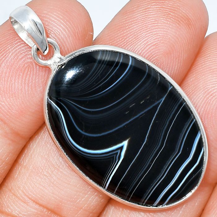 Black Botswana Agate Pendant SDP153623 P-1001, 21x32 mm