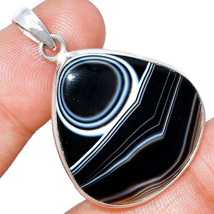 Black Botswana Agate Pendant SDP153635 P-1001, 26x28 mm