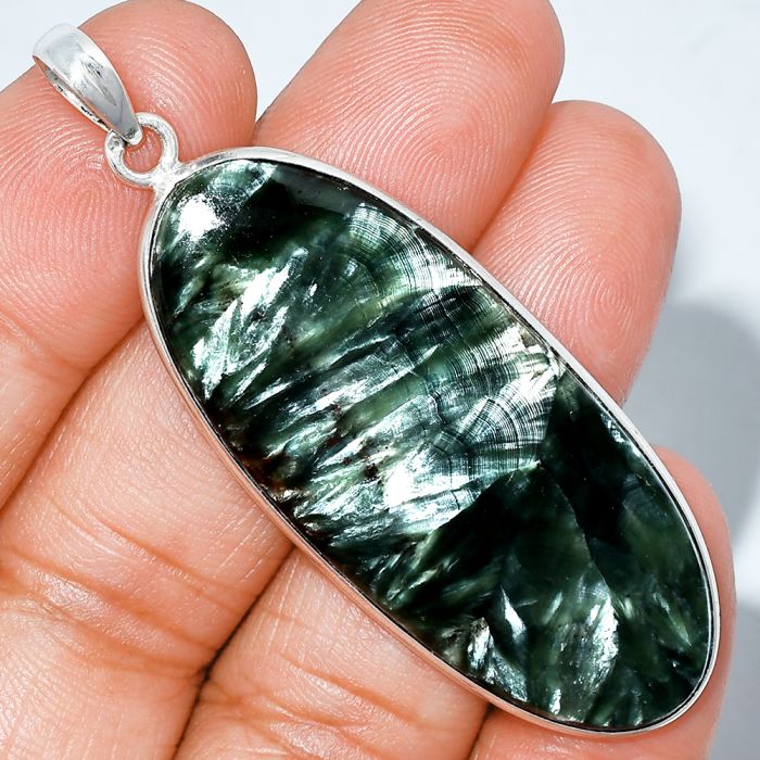 Russian Seraphinite Pendant SDP153651 P-1001, 20x49 mm