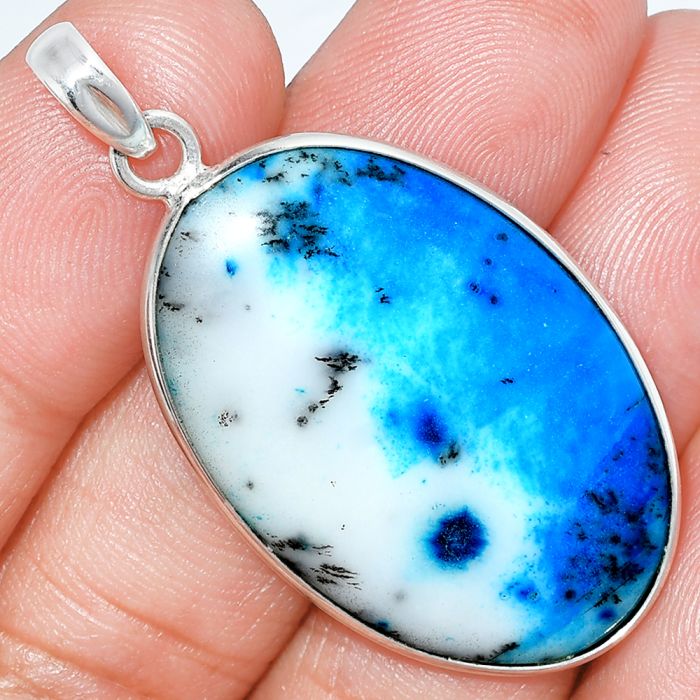 Marine Blue Dendritic Opal Pendant SDP153683 P-1001, 22x33 mm