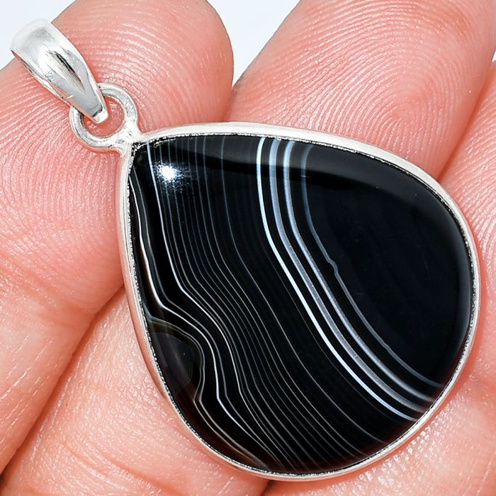 Black Botswana Agate Pendant SDP153694 P-1001, 24x29 mm