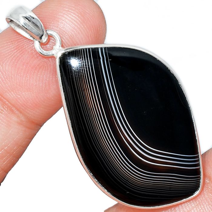 Black Botswana Agate Pendant SDP153718 P-1001, 22x35 mm