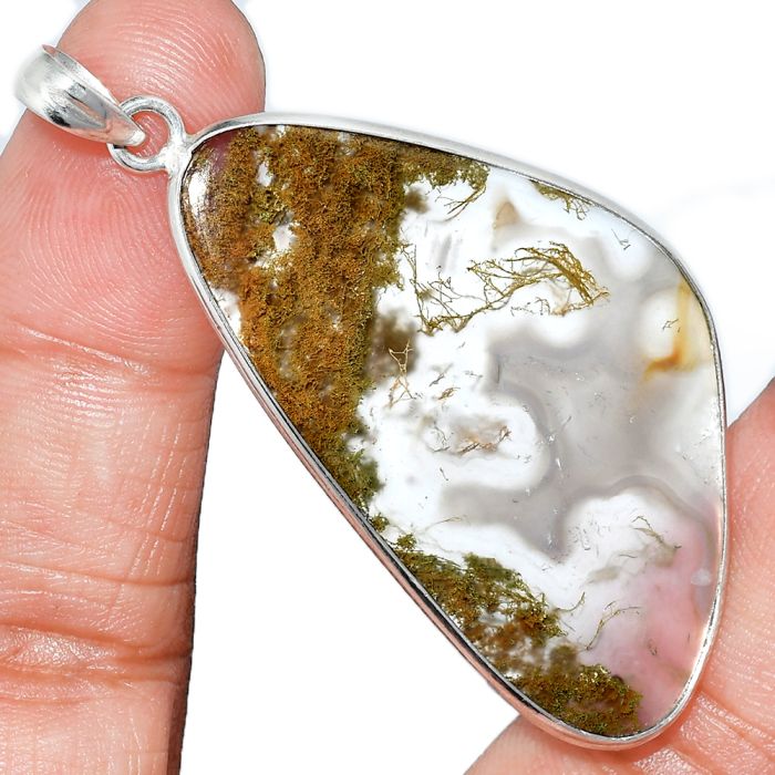 Moss Agate Pendant SDP153733 P-1001, 26x47 mm