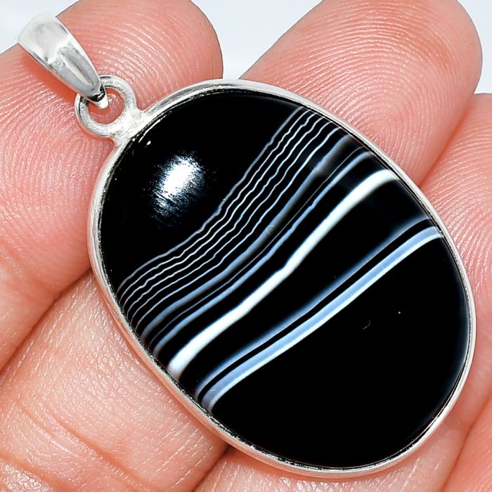 Black Botswana Agate Pendant SDP153738 P-1001, 23x32 mm