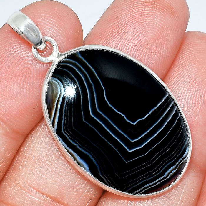 Black Botswana Agate Pendant SDP153751 P-1001, 21x31 mm