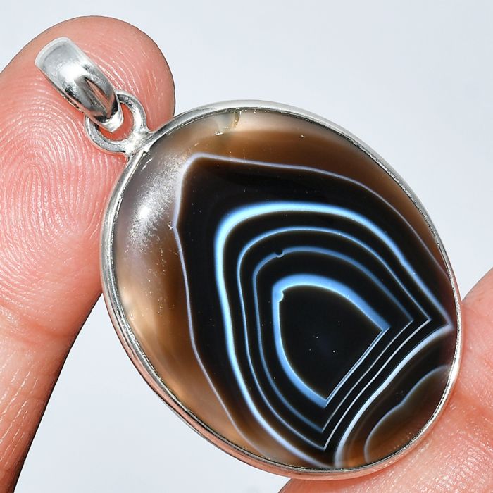 Black Botswana Agate Pendant SDP153765 P-1001, 24x31 mm