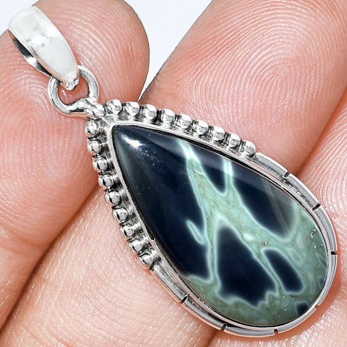 Spider Web Obsidian Pendant SDP153776 P-1058, 13x26 mm