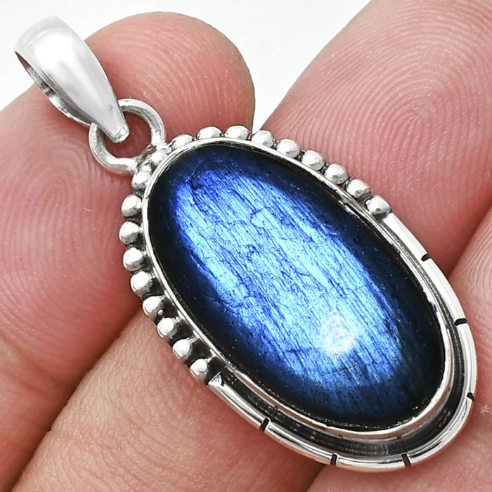 Blue Fire Labradorite Pendant SDP153821 P-1058, 12x22 mm