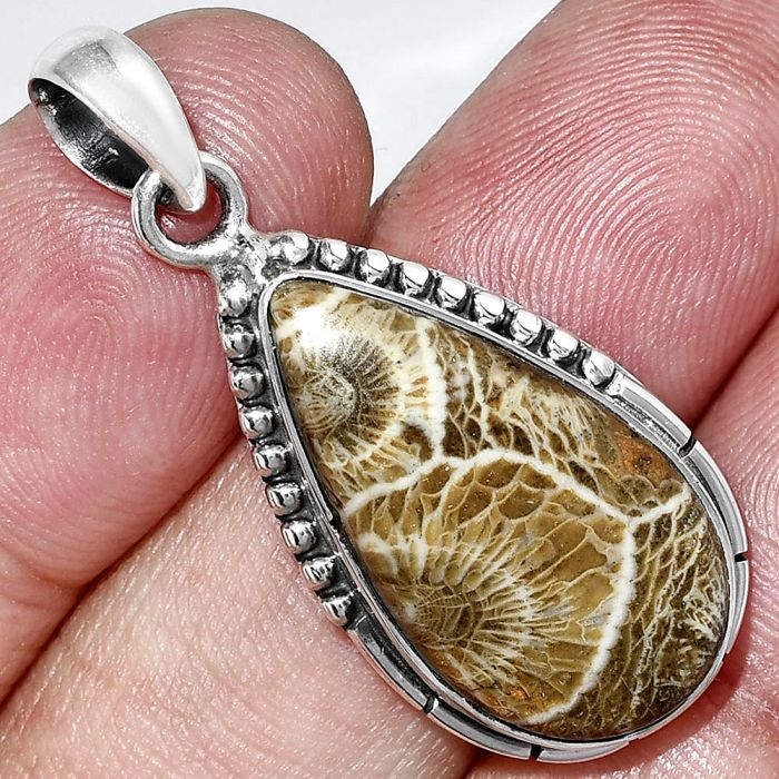 Flower Fossil Coral Pendant SDP153835 P-1058, 13x24 mm