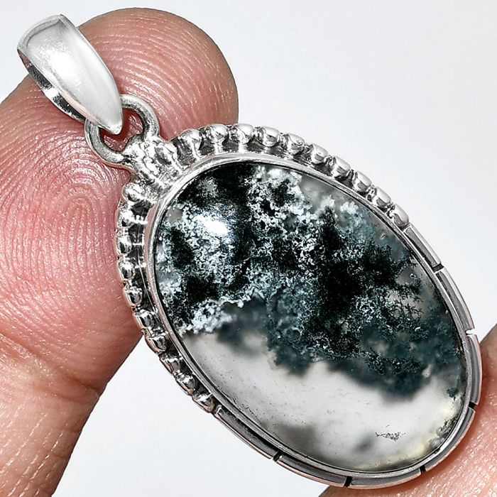 Horse Canyon Moss Agate Pendant SDP153840 P-1058, 15x24 mm