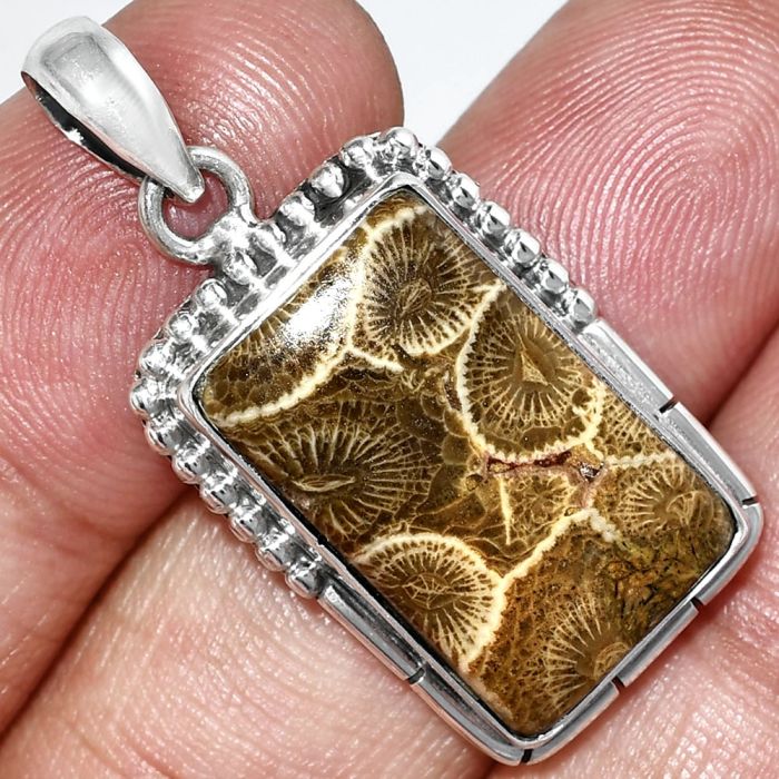 Flower Fossil Coral Pendant SDP153863 P-1058, 13x21 mm