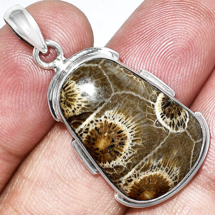 Flower Fossil Coral Pendant SDP153908 P-1072, 16x24 mm