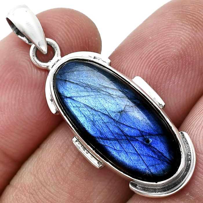 Blue Fire Labradorite Pendant SDP153912 P-1072, 11x24 mm