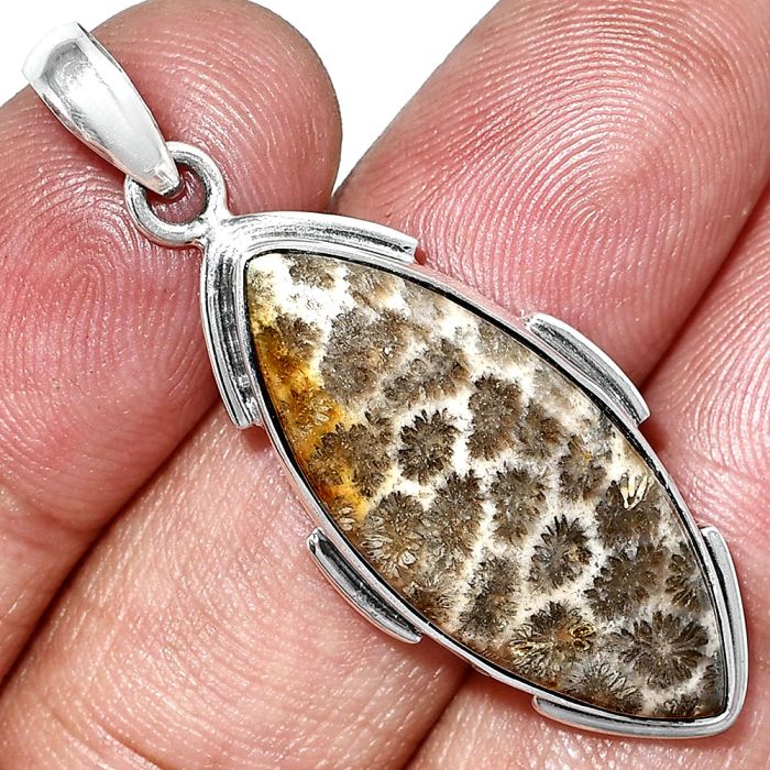 Flower Fossil Coral Pendant SDP153942 P-1072, 13x30 mm