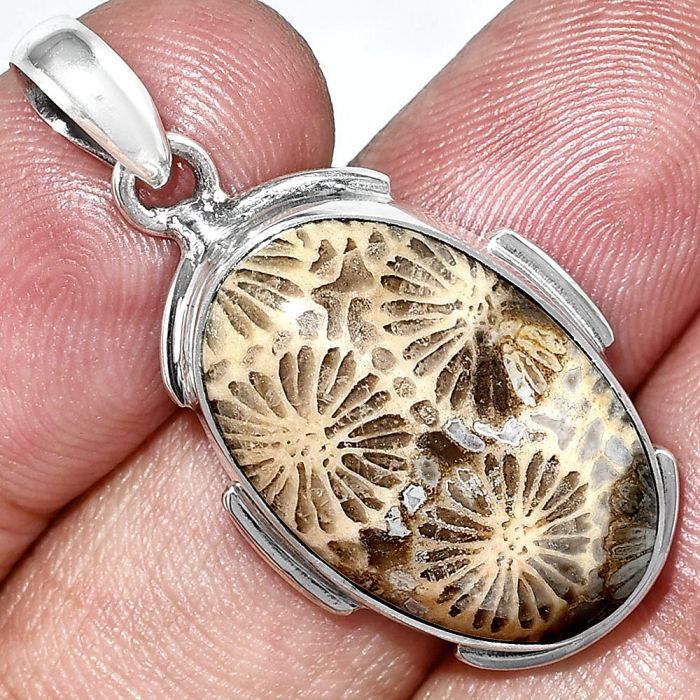 Flower Fossil Coral Pendant SDP153970 P-1072, 15x23 mm