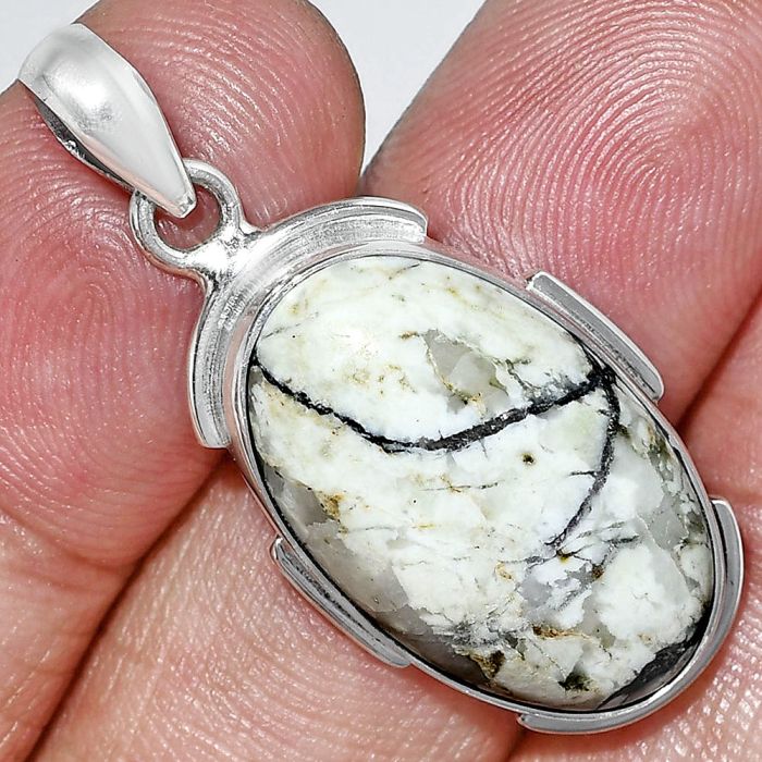 Authentic White Buffalo Turquoise Nevada Pendant SDP153993 P-1072, 14x23 mm