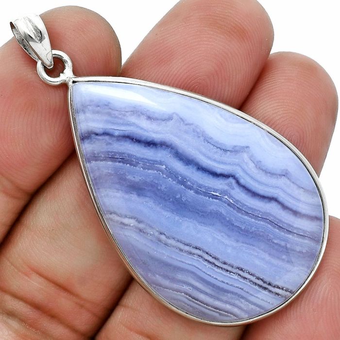 Blue Lace Agate Pendant SDP157224 P-1001, 25x39 mm