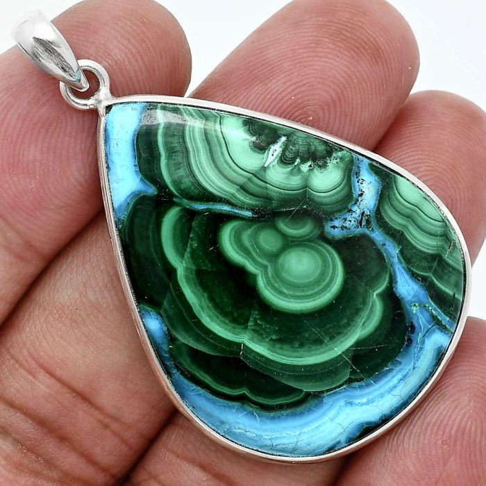 Azurite In Malachite Pendant SDP157239 P-1001, 29x38 mm