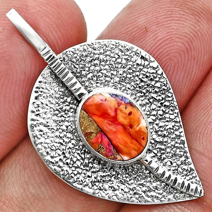 Kingman Orange Dahlia Turquoise Pendant SDP157387 P-1218, 8x10 mm