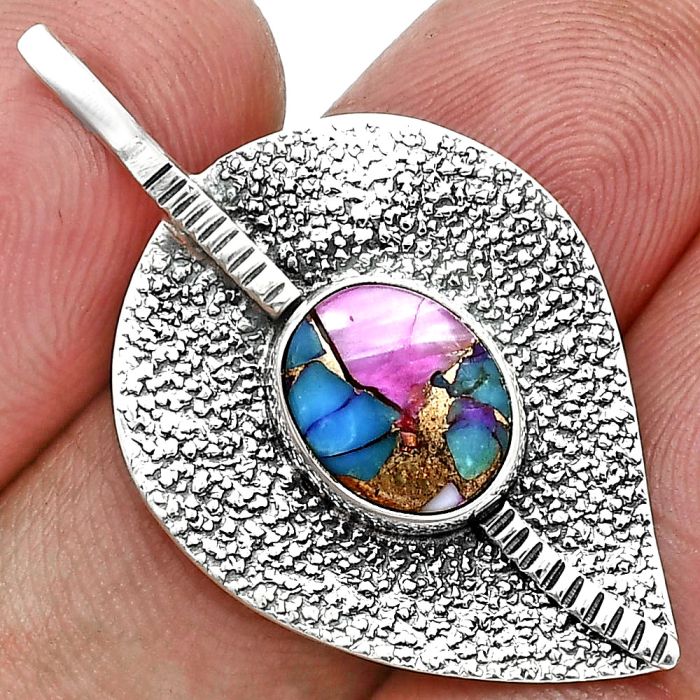 Kingman Pink Dahlia Turquoise Pendant SDP157405 P-1218, 8x10 mm