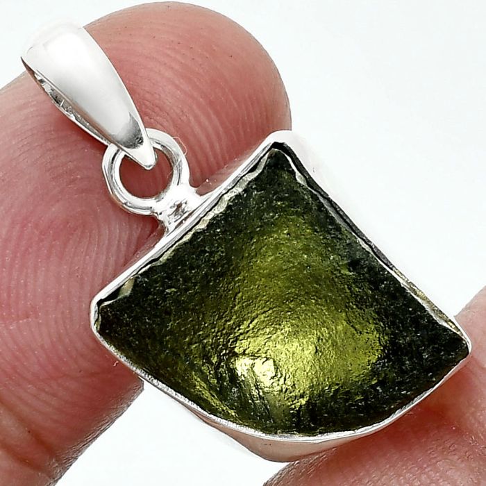 Genuine Czech Moldavite Rough Pendant SDP157439 P-1001, 14x15 mm