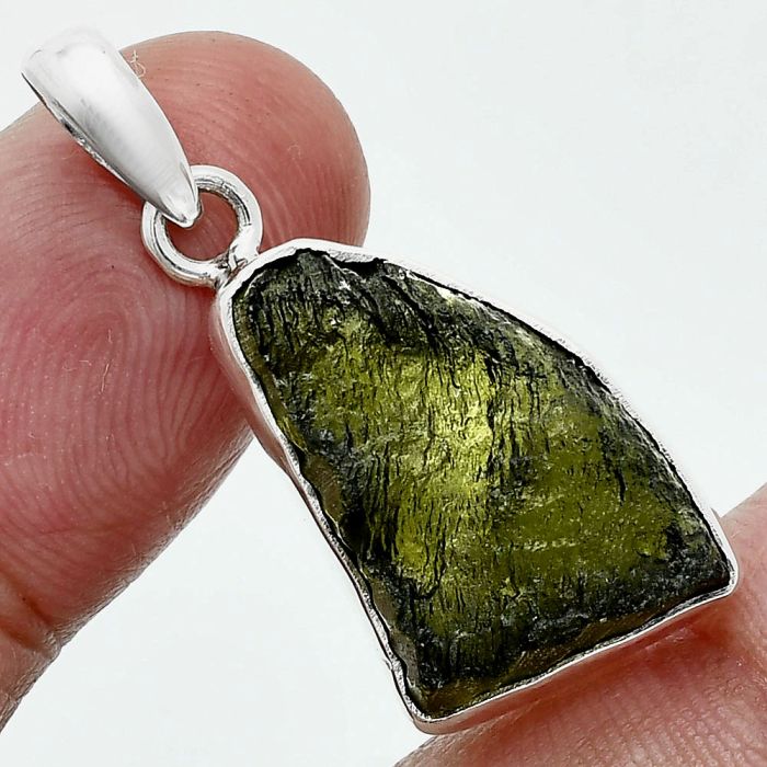 Genuine Czech Moldavite Rough Pendant SDP157440 P-1001, 14x22 mm