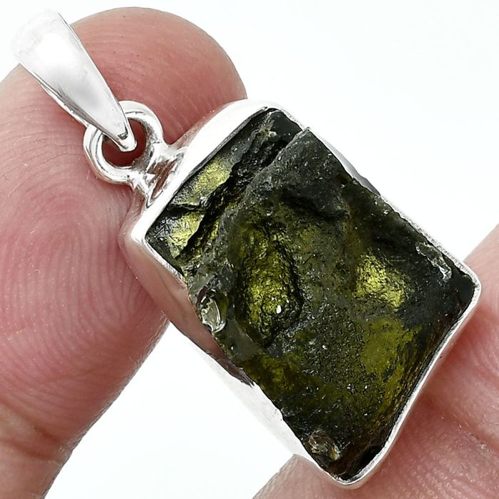 Genuine Czech Moldavite Rough Pendant SDP157441 P-1001, 13x19 mm