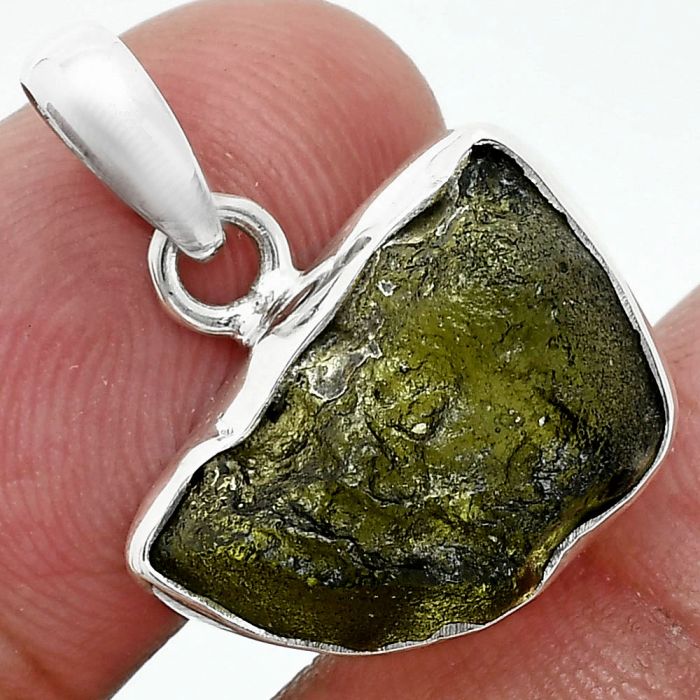 Genuine Czech Moldavite Rough Pendant SDP157450 P-1001, 12x18 mm