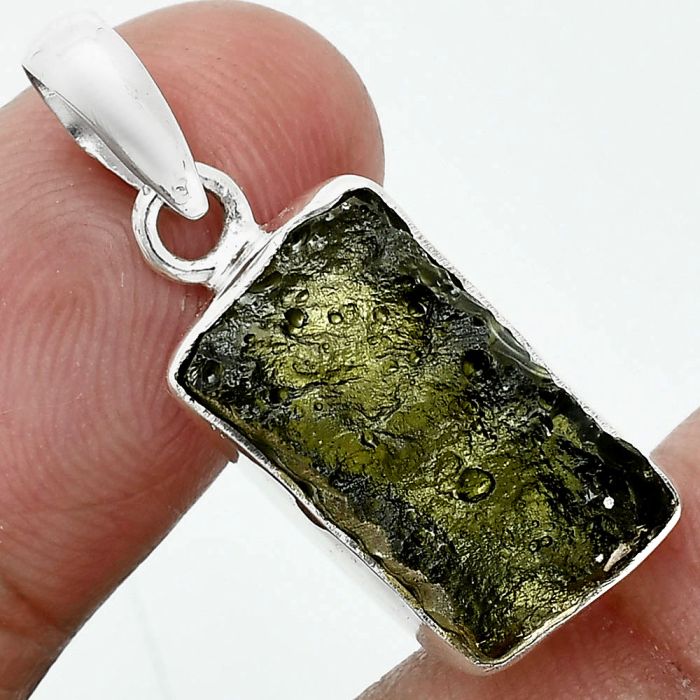 Genuine Czech Moldavite Rough Pendant SDP157451 P-1001, 10x18 mm