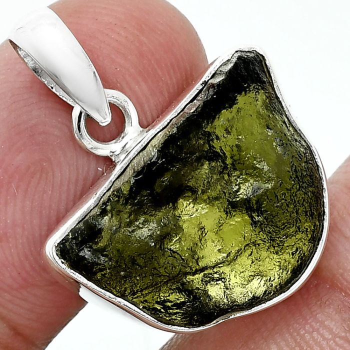 Genuine Czech Moldavite Rough Pendant SDP157453 P-1001, 14x19 mm