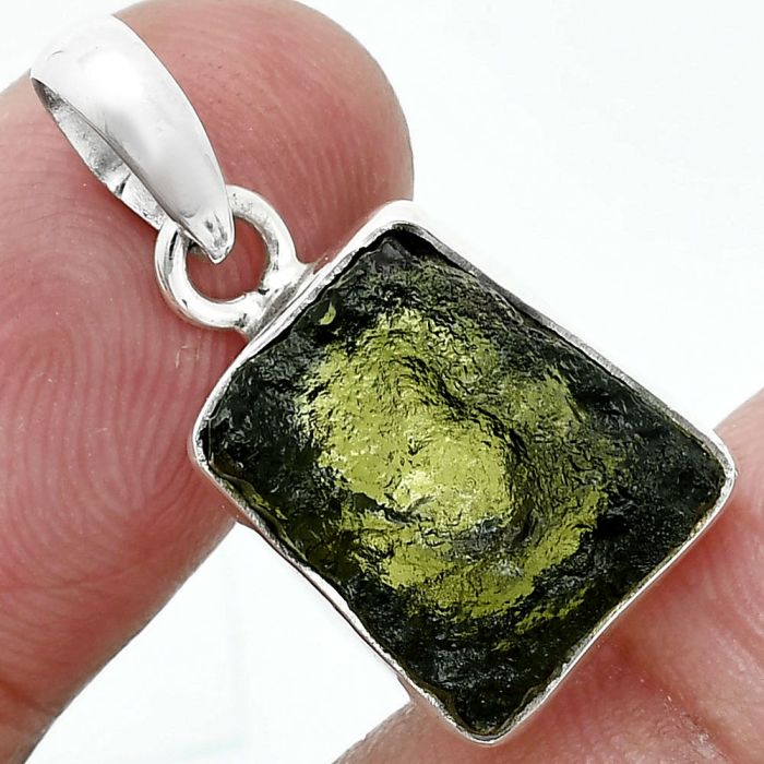 Genuine Czech Moldavite Rough Pendant SDP157454 P-1001, 12x15 mm