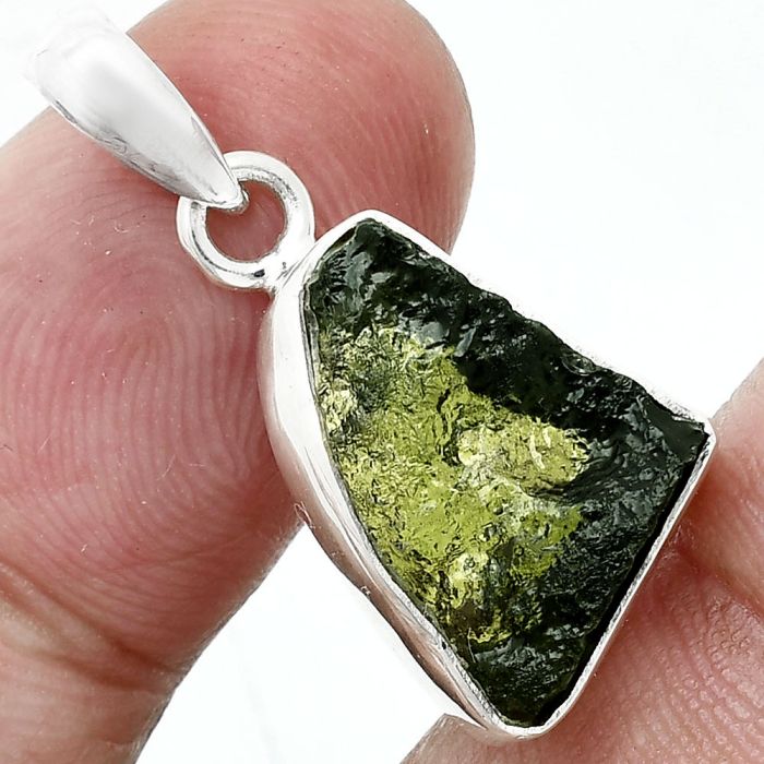 Genuine Czech Moldavite Rough Pendant SDP157455 P-1001, 12x18 mm