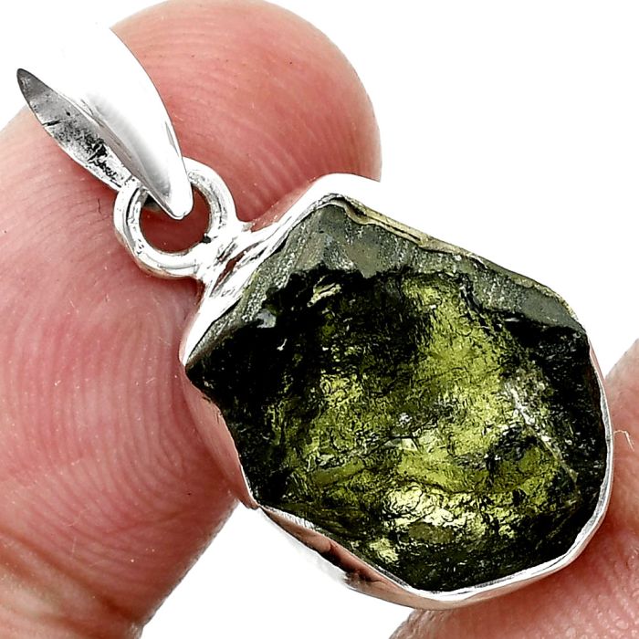 Genuine Czech Moldavite Rough Pendant SDP157456 P-1001, 13x17 mm