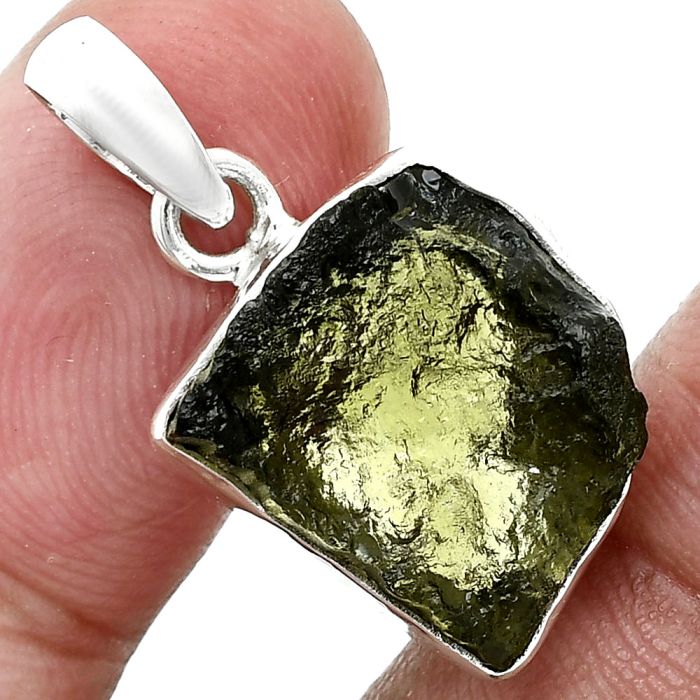 Genuine Czech Moldavite Rough Pendant SDP157457 P-1001, 14x15 mm