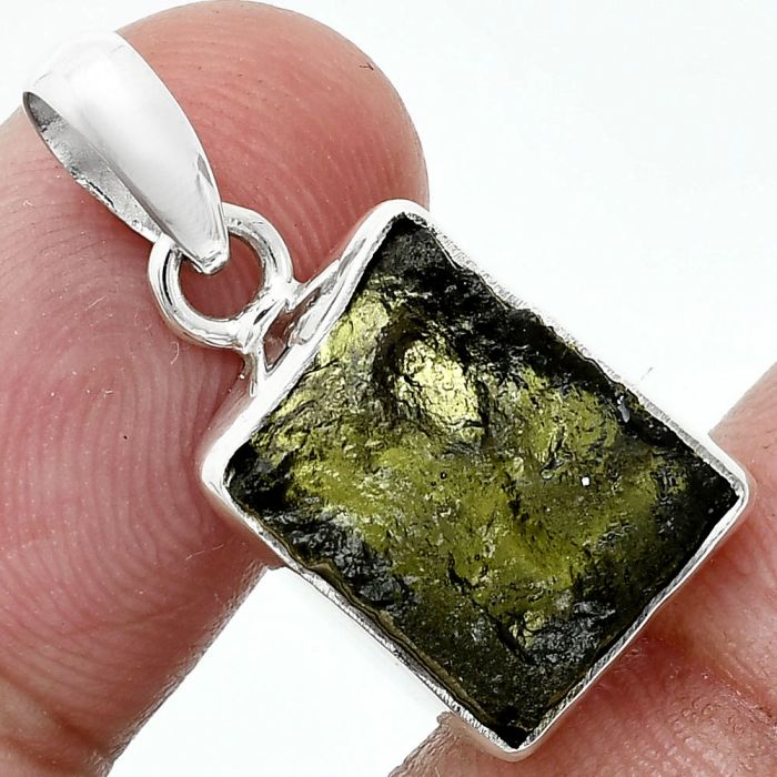 Genuine Czech Moldavite Rough Pendant SDP157458 P-1001, 12x15 mm