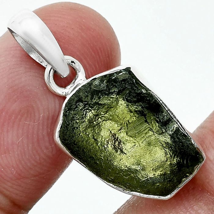 Genuine Czech Moldavite Rough Pendant SDP157459 P-1001, 12x16 mm